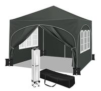 WOLTU Gazebo da Giardino Richiudibile 3x3m con Pannelli Laterali,Gazebo da Esterno in Ferro Regolabile in Altezza Tendone con Soffitto Semicircolare Pieghevole,Set di 4 Sacchi di Sabbia,Grigio