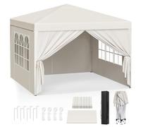 WOLTU Gazebo da Giardino Richiudibile 3x3m Gazebo da Esterno Ferro Regolabile in Altezza Tendone Pieghevole con Telo Impermeabile, Protezione Solare, Facile Montare Beige