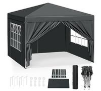 WOLTU Gazebo da Giardino Richiudibile 3x3m Gazebo da Esterno Ferro Regolabile in Altezza Tendone Pieghevole con Telo Impermeabile, Protezione Solare, Facile Montare Antracite