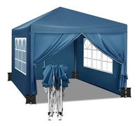 WOLTU Gazebo da Giardino Richiudibile 3x3m Gazebo da Esterno in Ferro Regolabile in Altezza Tendone Pieghevole con Telo Impermeabile,Set di 4 Sacchi di Sabbia, Facile da Montare Blu