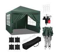 WOLTU Gazebo da Giardino Richiudibile 3x3m Gazebo da Esterno in Ferro Regolabile in Altezza Tendone Pieghevole con Telo Impermeabile,Set di 4 Sacchi di Sabbia, Facile da Montare Verde