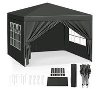 WOLTU Gazebo da Giardino Richiudibile 3x3m Gazebo da Esterno in Ferro Regolabile in Altezza Tendone Pieghevole con Telo Impermeabile, Protezione Solare, Facile da Montare Grigio