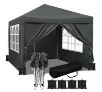 WOLTU Gazebo da Giardino Richiudibile 3x3m Gazebo da Esterno in Ferro Regolabile in Altezza Tendone Pieghevole con Telo Impermeabile,Set di 4 Sacchi di Sabbia, Facile da Montare Antracite