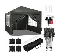 WOLTU Gazebo da Giardino Richiudibile 3x3m Gazebo da Esterno in Ferro Regolabile in Altezza Tendone Pieghevole con Telo Impermeabile,Set di 4 Sacchi di Sabbia, Facile da Montare Grigio