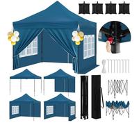 WOLTU Gazebo Pieghevole da Giardino 3x3m con Tetto a Punta, Gazebo Impermeabile, Tendone da Esterno Pergola Padiglione con 4 Pareti Laterali Rimovibili, Set di 4 Sacchi di Sabbia, Blu