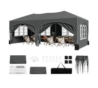WOLTU Gazebo Pieghevole da Giardino, Gazebo Idrorepellente Pop Up da 3x6m con Pannelli Laterali, Tendone da Esterno, Altezza Regolabile,Set di 4 Sacchi di Sabbia,con Custodia Grigio
