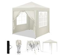 WOLTU Gazebo Pieghevole da Giardino, Gazebo Impermeabile Pop Up da 2x2m con Pannelli Laterali, Tendone Esterno, Altezza Regolabile, Protezione UV, con Custodia, Beige