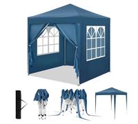 WOLTU Gazebo Pieghevole da Giardino, Gazebo Impermeabile Pop Up da 2x2m con Pannelli Laterali, Tendone Esterno, Altezza Regolabile, Protezione UV, con Custodia, Blu