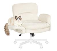 WOLTU HomeOffice - Sedia da scrivania con braccioli regolabili in 5 livelli, con seduta e tasche laterali, sedia girevole in ciniglia regolabile in altezza, per soggiorno, studio, beige