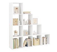 WOLTU Libreria a 10 Scomparti, Scaffale Portaoggetti Autoportante a Scala | Montaggio Flessibile, per Soggiorno, Camera da letto, Ufficio, in Truciolare, Bianco,136x29x136 cm