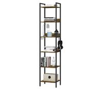 WOLTU Libreria a 6 Ripiani, Scaffale con 4 Ganci Industriale, Scaffale a Scala in MDF e Metallo per Soggiorno, Cucina, Studio, Ufficio,Nero,40x30x187cm RGB931hov