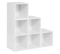 WOLTU Libreria a 6 Scomparti, Scaffale Portaoggetti Autoportante a Scala, Montaggio Flessibile, per Soggiorno, Camera da letto, Ufficio, in Truciolare, Bianco, 90x30x90cm, SK027ws