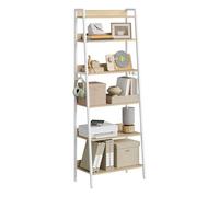 WOLTU Libreria Metallica 6 Livelli, Scaffale Verticale Salvaspazio | per Studio, Soggiorno e Cucina, 36x64x187,5 cm, Rovere Chiaro + Bianco