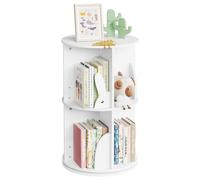 WOLTU Libreria Rotante per Bambini a 2 Livelli, Porta Libri Girevole, Bianca per Soggiorno, Studio, Ufficio, Scaffale in Legno Autoportante