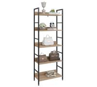 WOLTU Libreria Scaffale a 5 Livelli, Libreria Verticale Struttura in Metallo per Soggiorno/Camera da Letto/Studio, 60x27,5x160cm, Bianco + Rovere chiaro