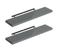 WOLTU Mensola da Muro, Set di 2, Scaffale Sospeso da Parete Libreria Piccola per Soggiorno Cameretta Porta CD DVD, Pannello MDF 100x22,9x3,8cm, Grigio Lucido, RG9482gr-2