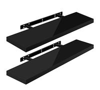 WOLTU Mensola da Muro, Set di 2, Scaffale Sospeso da Parete Libreria Piccola per Soggiorno Cameretta Porta CD DVD, Pannello MDF 90x22,9x3,8cm, Nero, RG9481sz-2