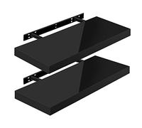 WOLTU Mensola da Muro, Set di 2, Scaffale Sospeso da Parete Libreria Piccola per Soggiorno Cameretta Porta CD Dvd, Pannello MDF 60x22,9x3,8cm, Nero, RG9478sz-2