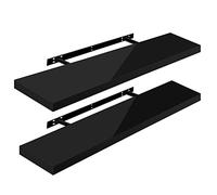 WOLTU Mensola da Muro, Set di 2, Scaffale Sospeso da Parete Libreria Piccola per Soggiorno Cameretta Porta CD DVD, Pannello MDF 100x22,9x3,8cm, Nero, RG9482sz-2
