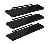 WOLTU Mensola da Muro, Set di 3, Scaffale Sospeso da Parete Libreria Piccola per Soggiorno Cameretta Porta CD DVD, Pannello MDF 120x22,9x3,8cm, Nero, RG9484sz-3