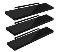 WOLTU Mensola da Muro, Set di 3, Scaffale Sospeso da Parete Libreria Piccola per Soggiorno Cameretta Porta CD Dvd, Pannello MDF 110x22,9x3,8cm, Nero, RG9483sz-3