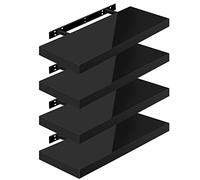 WOLTU Mensola da Muro, Set di 4, Scaffale Sospeso da Parete Libreria Piccola per Soggiorno Cameretta Porta CD Dvd, Pannello MDF 60x22,9x3,8cm, Nero, RG9478sz-4