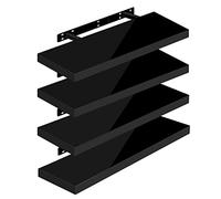 WOLTU Mensola da Muro, Set di 4, Scaffale Sospeso da Parete Libreria Piccola per Soggiorno Cameretta Porta CD Dvd, Pannello MDF 70x22,9x3,8cm, Nero, RG9479sz-4