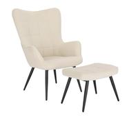 WOLTU Poltrona Imbottita con Pouf Poggiapiedi Sedia Poltroncina, Crema | Sedia Poltroncina Relax con Braccioli e Schienale Alto per Camera da Letto Salotto in Velluto