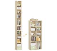 WOLTU Porta CD a Colonna, Libreria Stretta e Alta con 10 Scomparti, Capacità Max. 160 CD, DVD, Libreria Verticale a Colonna da Terra, Rovere chiaro, SK063hei