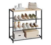WOLTU Porta Scarpe, Scarpiera con 3 Livelli a Griglia e Struttura in Metallo per Ingresso, Corridoio, Soggiorno, 63x30x63cm, Rovere Chiaro+Nero