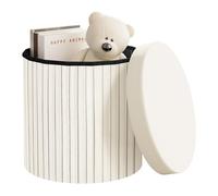 WOLTU Pouf Con Contenitore, Sgabello Rotondo, Poggiapiedi per Divano, Pieghevole, per Soggiorno, Camera da Letto, in Velluto, φ38xH36cm, Crema