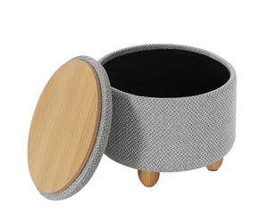 WOLTU Pouf Contenitore con Coperchio, Pouf Poggiapiedi in Lino Grosso, Sgabello Tondo Salvaspazio con Gambe in Legno di Pino per Soggiorno, Corriodio, Camera, Ø 39x33 cm, Grigio Chiaro
