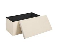 WOLTU Pouf Contenitore Pieghevole, Cassapanca con Coperchio 76x38x37 cm, Poggiapiedi Imbottito in Tessuto Teddy, per Ingresso, Soggiorno, Beige
