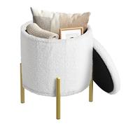 WOLTU Pouf Contenitore Rotondo Pieghevole, Poggiapiedi Divano Imbottito con Coperchio e Gambe in Metallo, per Soggiorno, Camera da Letto, in Tessuto Teddy, Ø35 x H41 cm, Bianco