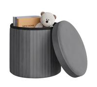 WOLTU Pouf Sgabello con Contenitore Rotondo, Poggiapiedi per Divano, Pouf Basso Pieghevole, per Soggiorno, Camera da Letto, in Velluto, φ38xH36cm, Grigio Scuro