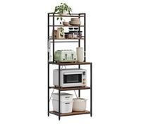 WOLTU Scaffale Cucina 6 Ripiani, Baker’s Rack con 6 Ganci, Scaffale per Microonde, Forno e Macchina da Caffè, Struttura in Metallo, 60 x 40 x 167cm, Marrone Rustico+Nero