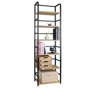 WOLTU Scaffale Libreria a 6 Livelli, Libreria Verticale Struttura in Metallo, per Soggiorno/Camera da Letto/Studio, 50x30x176cm, Nero + Rovere Chiaro, RGB11hei