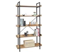 WOLTU Scaffale per Libri con 5 Ripiani Aperti, Libreria con Struttura in Metallo per Soggiorno/Camera da Letto/Studio, 91x30x173 cm, Rovere Chiaro