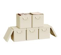 WOLTU Scatole Contenitori Pieghevoli Set di 5, Cubi in Tessuto con Coperchio, Manico e Struttura in Metallo, Organizer per Scaffale e Armadio, Crema, 27x27x27cm