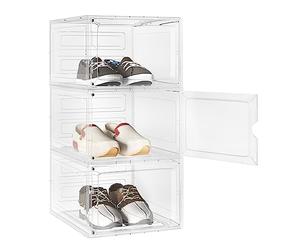 WOLTU Scatole per Scarpe da 3 Pezzi, Contenitori per Scarpe Impilabili in Plastica Trasparente, Organizzatori con Sportello Magnetico Frontale, Fino alla Taglia 46