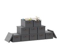 WOLTU Scatole portaoggetti in Tessuto 10 Pezzi, Contenitori pieghevoli con Coperchio e Maniglie, per Vestiti da Armadio, Grigio, 43x33x26cm