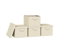 WOLTU Scatole portaoggetti in Tessuto 4 Pezzi, Contenitori pieghevoli con Maniglie e Coperchio, per Vestiti da Armadio, Crema, 43x33x26cm