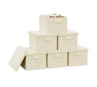 WOLTU Scatole portaoggetti in Tessuto 6 Pezzi, Contenitori pieghevoli con Coperchio e Maniglie, per Vestiti da Armadio, Crema, 43x33x26cm