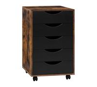 WOLTU Scrivania a Piedistallo con 5 Cassetti, Schedario Rotante, Comodino, Mobile per Ufficio, Camera da Letto, in Legno Ingegnerizzato PB, Marrone Rustico, 40x40x66,5cm