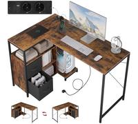 WOLTU Scrivania Angolare a L - Scrivania Ufficio 120x80x75 cm, con Prese USB-A e Type-C, Ripiano Reversibile e Vano, Struttura in Metallo, Design Salvaspazio per Ufficio/Casa, Marrone Vintage
