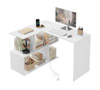 WOLTU Scrivania Angolare, Scrivania a L con Libreria, 2 Prese e Porta USB-C