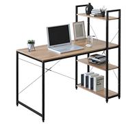 WOLTU Scrivania con 4 ripiani - Scrivania PC per ufficio/casa/camera da letto - 120x60 cm - Piano legno quercia con struttura metallica nera