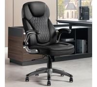 WOLTU Sedia Ergonomica da Ufficio con Supporto Lombare, Poltrona Ufficio con Funzione Basculante e Braccioli Regolabili, Altezza Regolabile, PU, Nero