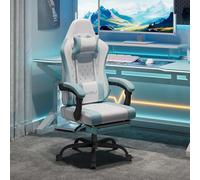 WOLTU Sedia Gaming,Computer con Cuscino Lombare Massaggiante,Bianco+Blu