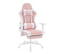 WOLTU Sedia Gaming con Massaggiatore, Poltrona Ufficio ergonomica, Sedia da Scrivania reclinabile, Poggiatesta, Supporto Lombare, 150 kg, Tessuto a rete, Rosa+Bianco